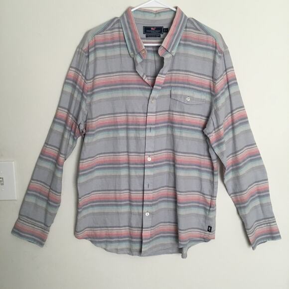 VINEYARD VINES  Sunset Lake Stipe Slim Fit Crosby Shirt Cotton Linen blend sz L - Picture 2 of 8